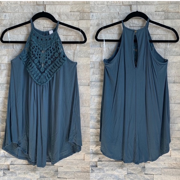 Slate Blue Crochet Lace Blouse - Picture 5 of 5